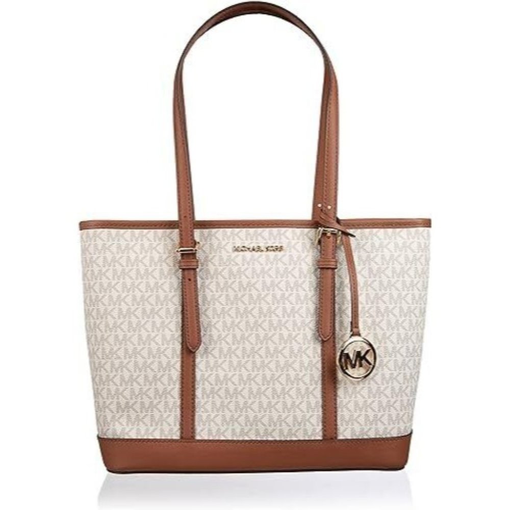 Michael Kors Women's Vanilla Canvas Jet Set Travel Shoulder Bag Carryall Tote